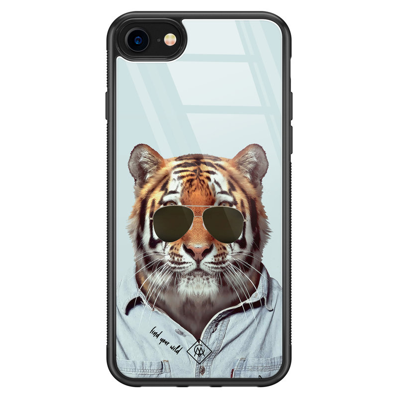 Casimoda iPhone SE 2020 glazen hardcase - Tijger wild