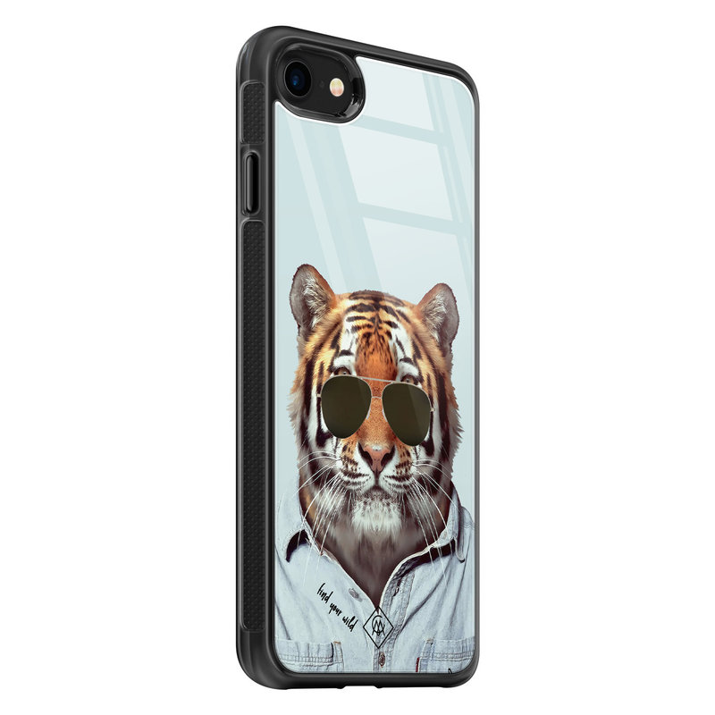 Casimoda iPhone SE 2020 glazen hardcase - Tijger wild