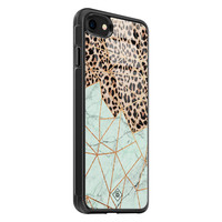 Casimoda iPhone SE 2020 glazen hardcase - Luipaard marmer mint