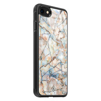 Casimoda iPhone SE 2020 glazen hardcase - Marmer bruin blauw