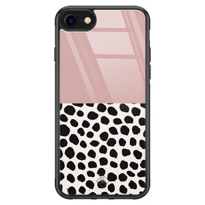 Casimoda iPhone SE 2020 glazen hardcase - Pink dots