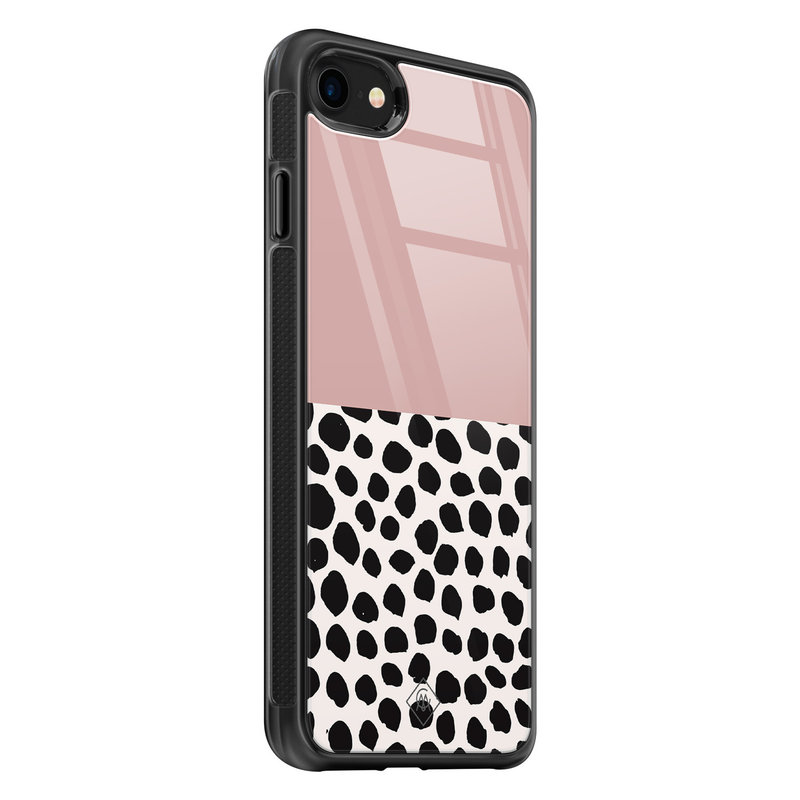 Casimoda iPhone SE 2020 glazen hardcase - Pink dots