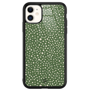Casimoda iPhone 11 glazen hardcase - Green dots