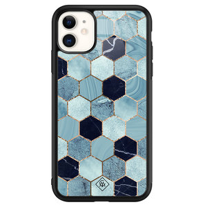 Casimoda iPhone 11 glazen hardcase - Blue cubes