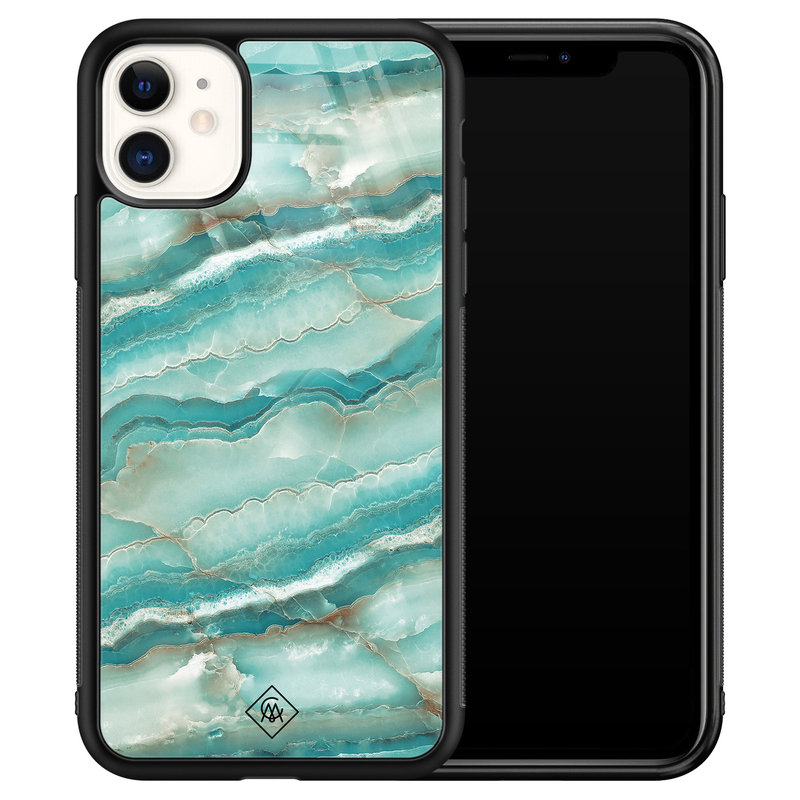 Casimoda iPhone 11 glazen hardcase - Marmer azuurblauw