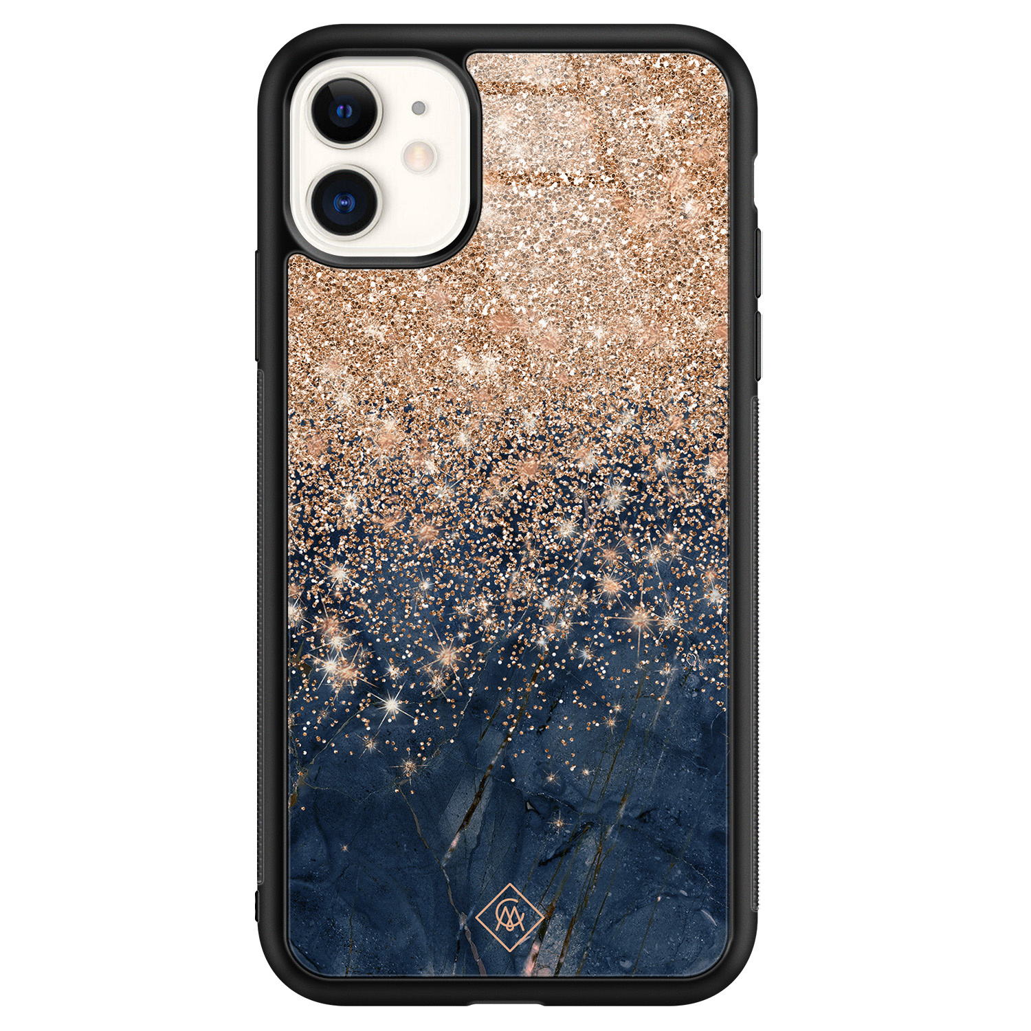 iPhone 11 glazen hardcase Marmer blauw rosegoud