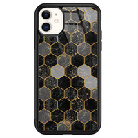 Casimoda iPhone 11 glazen hardcase - Hexagons zwart