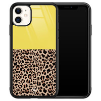 Casimoda iPhone 11 glazen hardcase - Luipaard geel