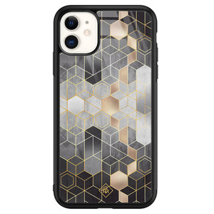 Casimoda iPhone 11 glazen hardcase - Grey cubes