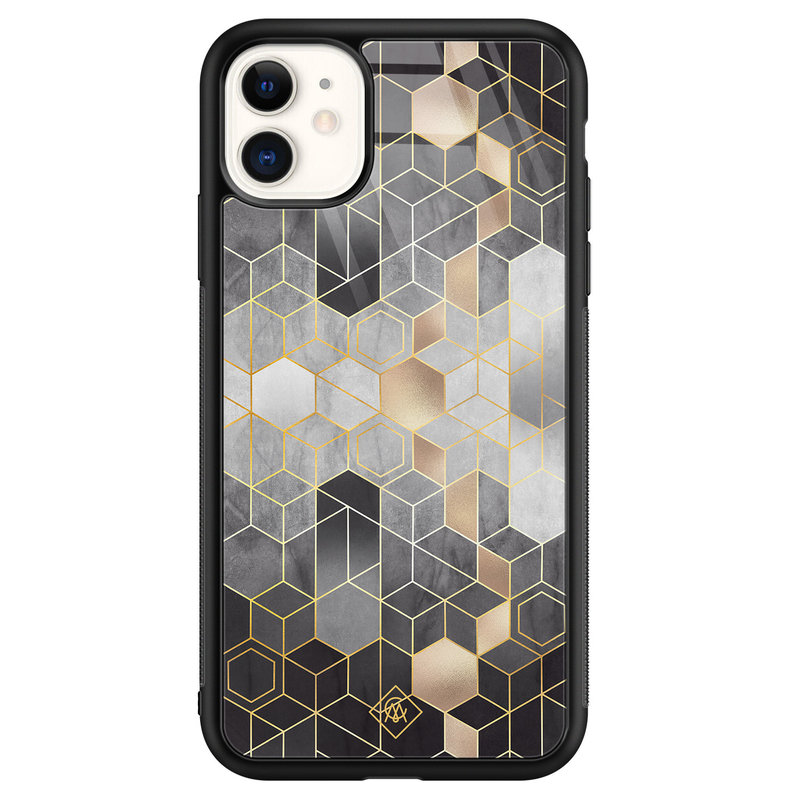 Casimoda iPhone 11 glazen hardcase - Grey cubes