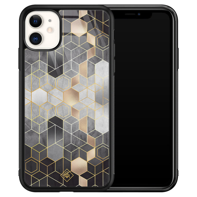 Casimoda iPhone 11 glazen hardcase - Grey cubes