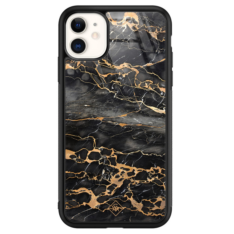 Casimoda iPhone 11 glazen hardcase - Marmer grijs brons
