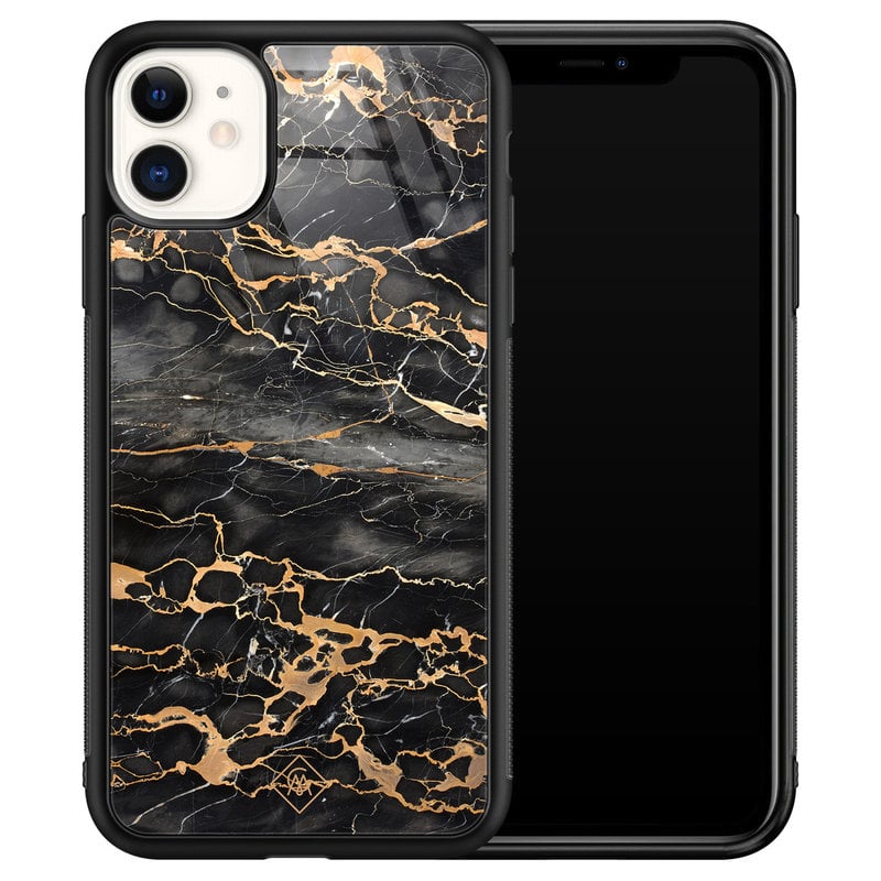 Casimoda iPhone 11 glazen hardcase - Marmer grijs brons