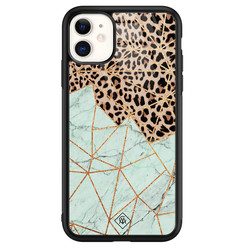 Casimoda iPhone 11 glazen hardcase - Luipaard marmer mint