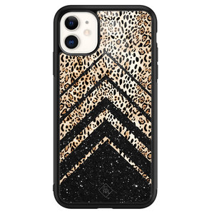 Casimoda iPhone 11 glazen hardcase - Chevron luipaard