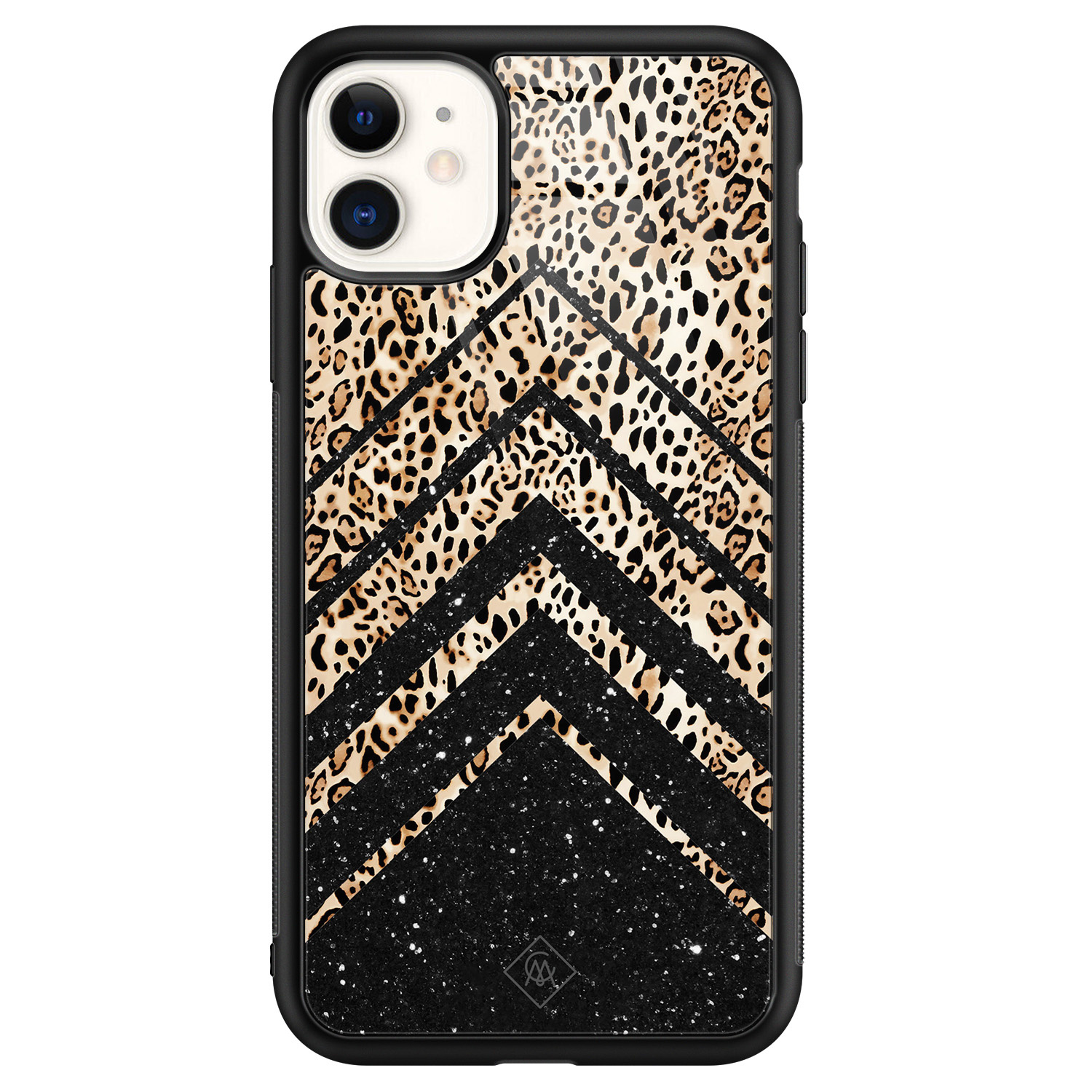 iPhone 11 glazen hardcase Chevron luipaard