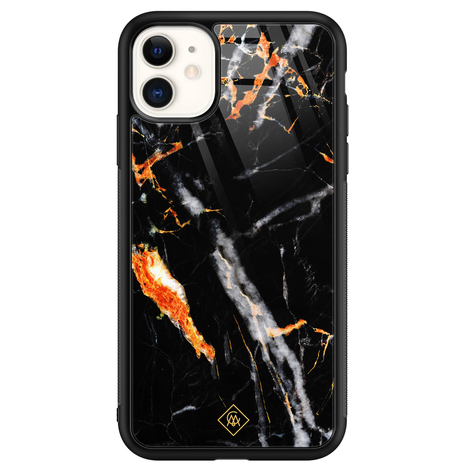 iPhone 11 glazen hardcase Marmer zwart oranje