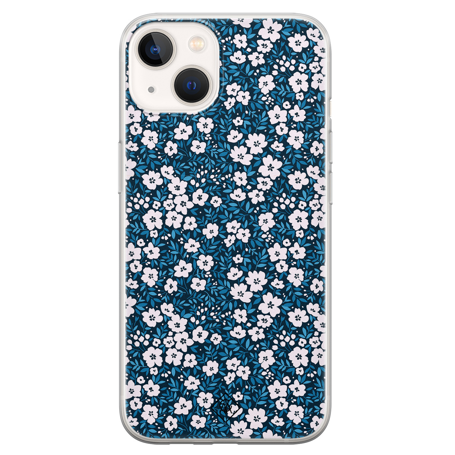 iPhone 13 mini siliconen hoesje Bloemen blauw