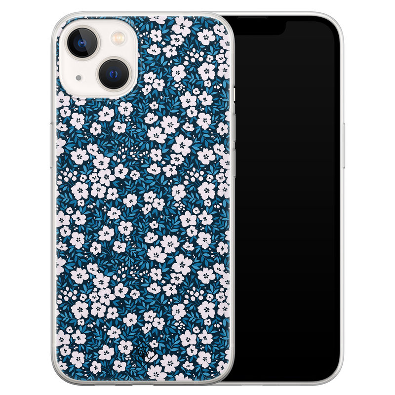 Casimoda iPhone 13 mini siliconen hoesje - Bloemen blauw