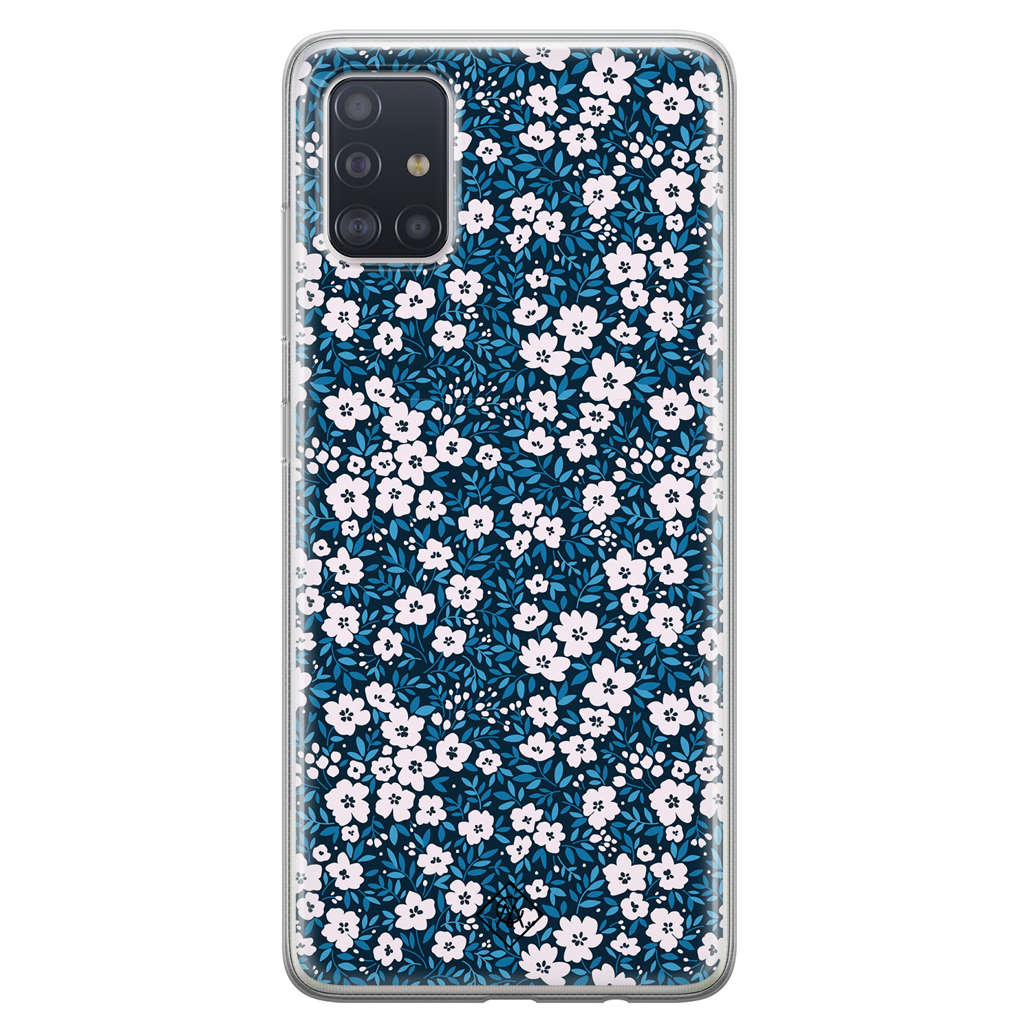Samsung Galaxy A51 siliconen hoesje Bloemen blauw