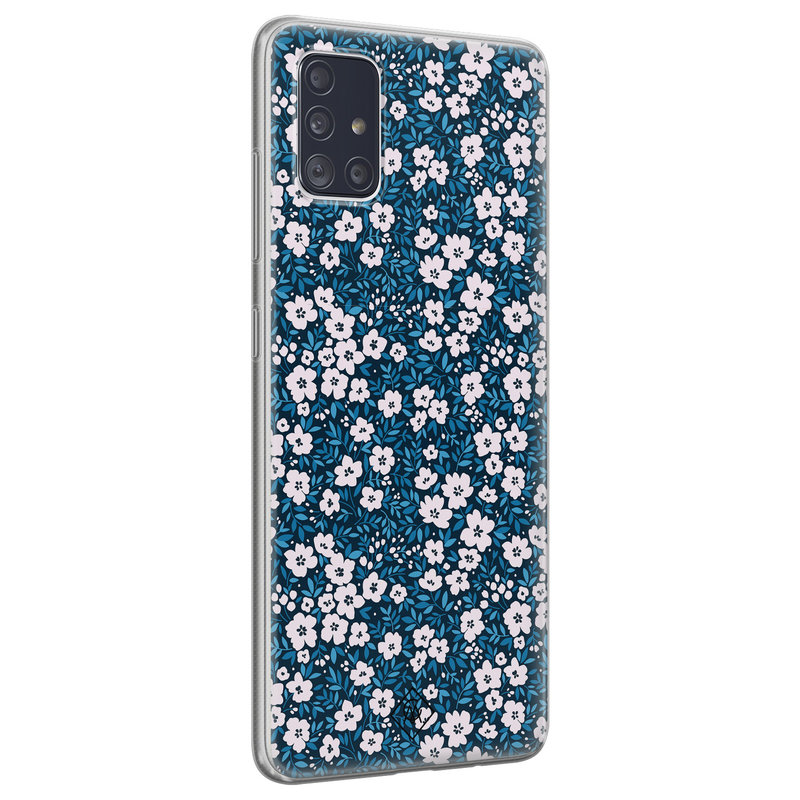 Casimoda Samsung Galaxy A51 siliconen hoesje - Bloemen blauw