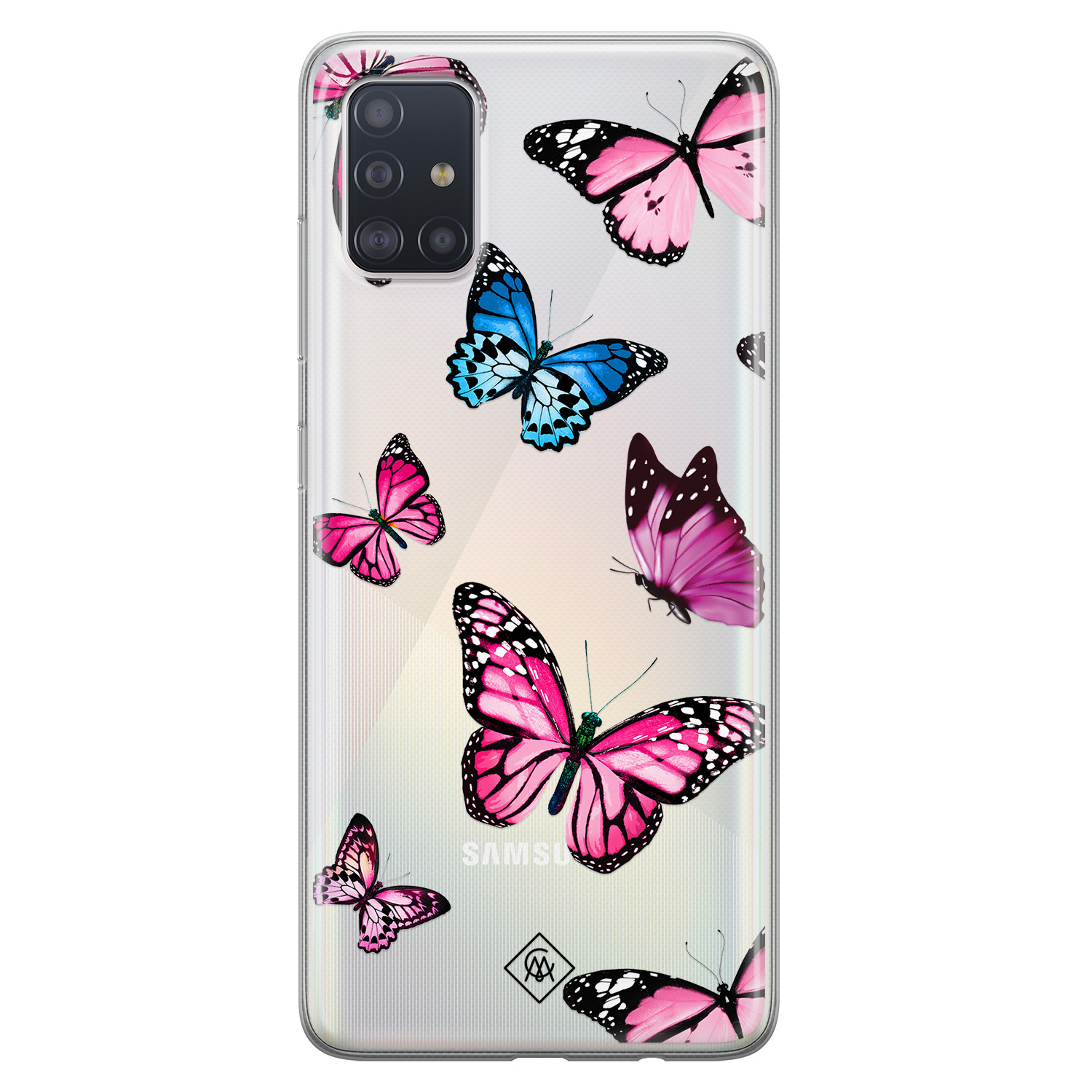 Samsung Galaxy A51 siliconen hoesje - Vlinders roze