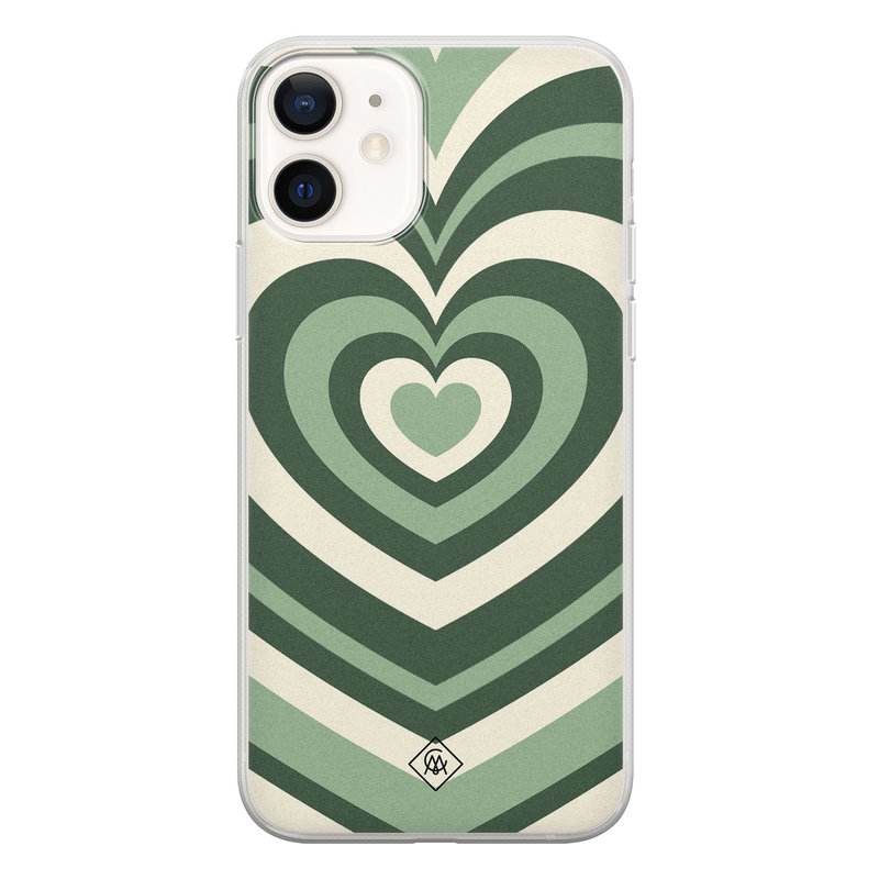 Casimoda iPhone 12 siliconen hoesje - Hart groen swirl