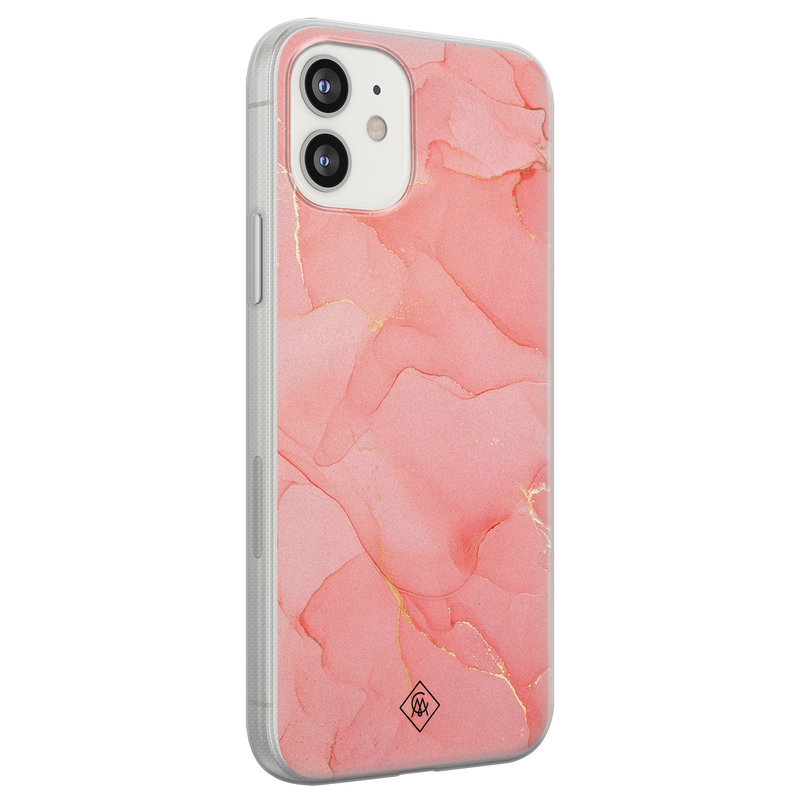 Casimoda iPhone 12 siliconen hoesje - Marmer roze