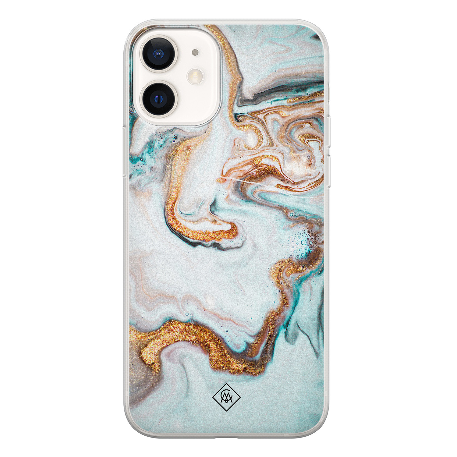 iPhone 12 siliconen hoesje Marmer blauw goud