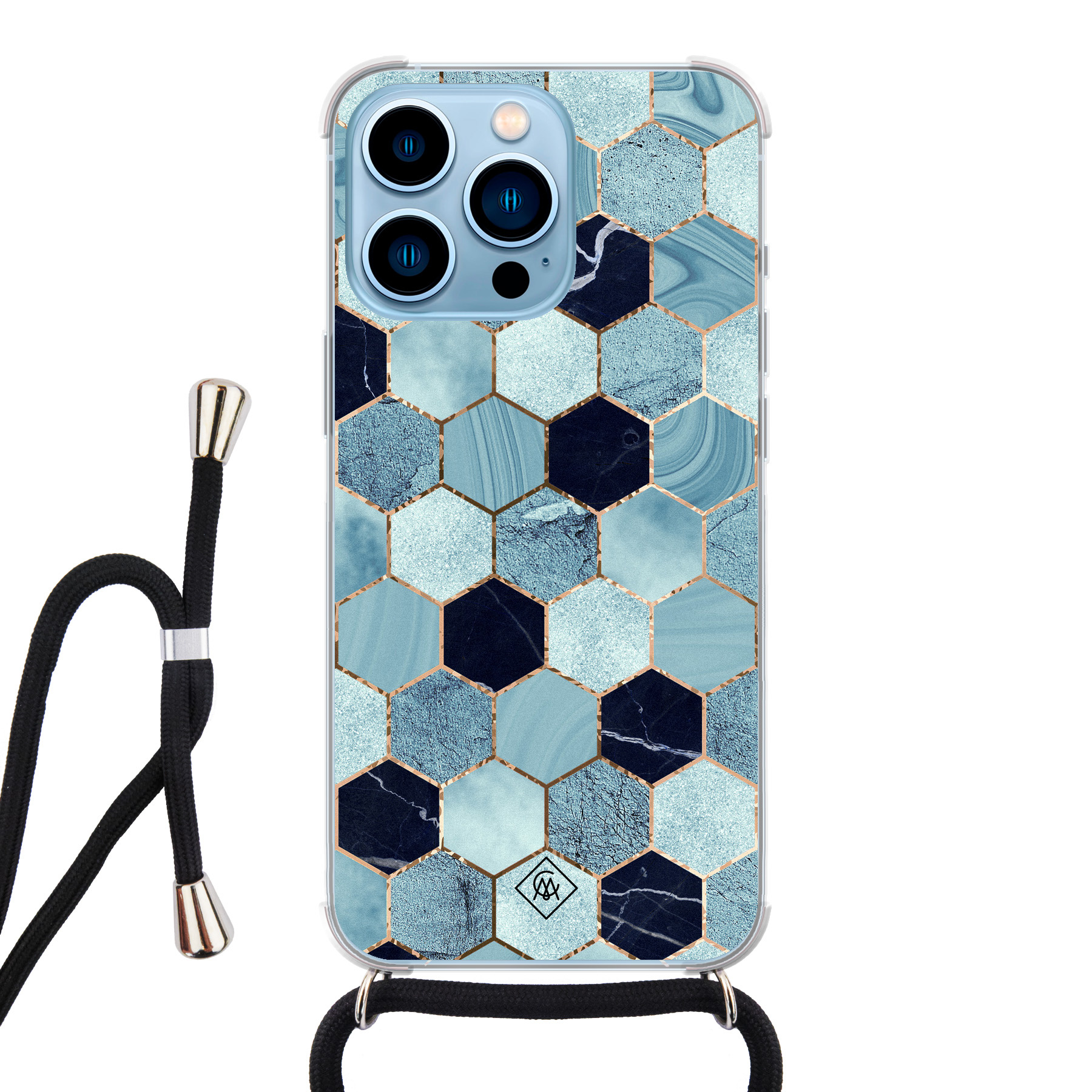 iPhone 13 Pro hoesje met koord - Blue cubes