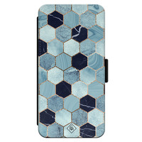 Casimoda iPhone 13 Pro flipcase - Marmer blauw kubussen