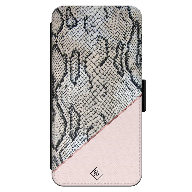 Casimoda iPhone 13 Pro flipcase - Snake print roze