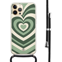 Casimoda iPhone 12 hoesje met koord - Hart groen swirl