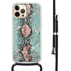 Casimoda iPhone 12 Pro hoesje met koord - Snake pastel