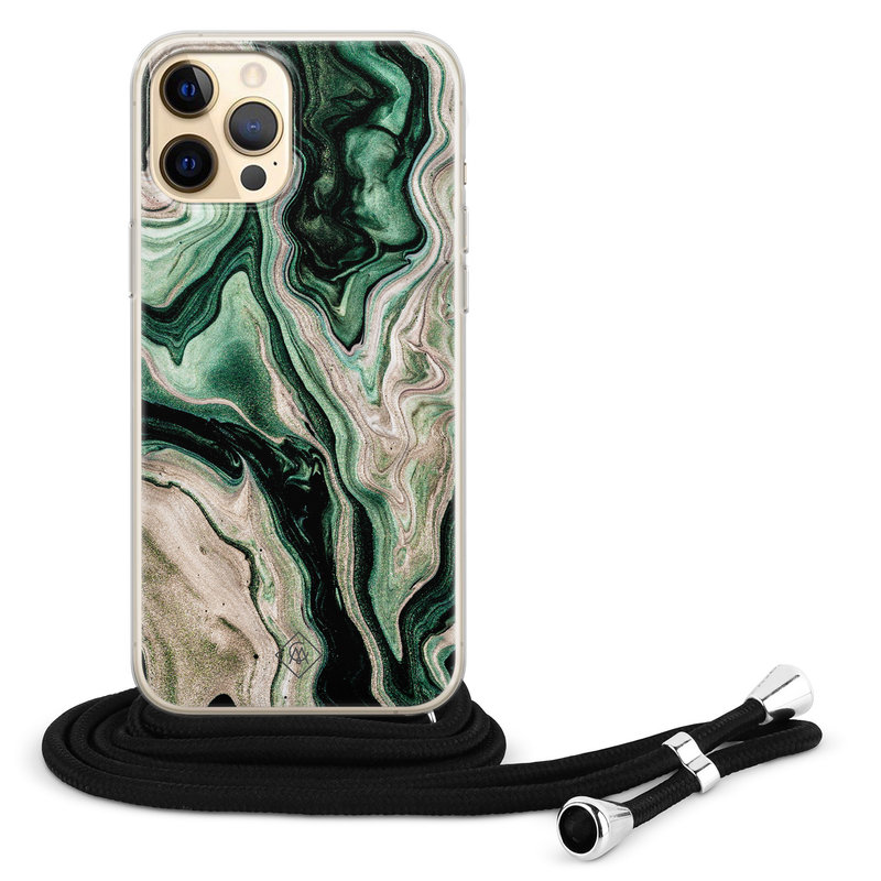 Casimoda iPhone 12 Pro hoesje met koord - Green waves
