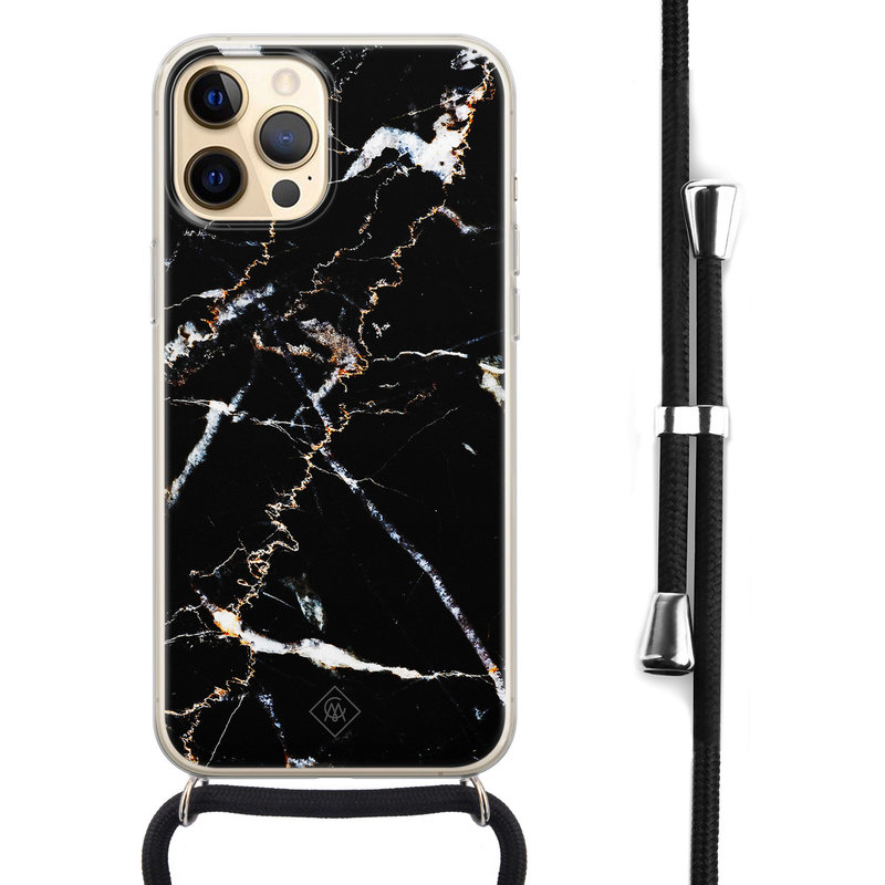 Casimoda iPhone 12 Pro hoesje met koord - Marmer zwart