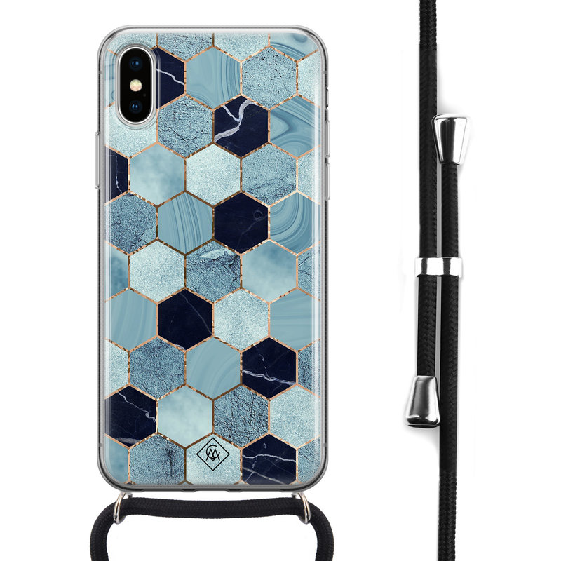 Casimoda iPhone X/XS hoesje met koord - Blue cubes