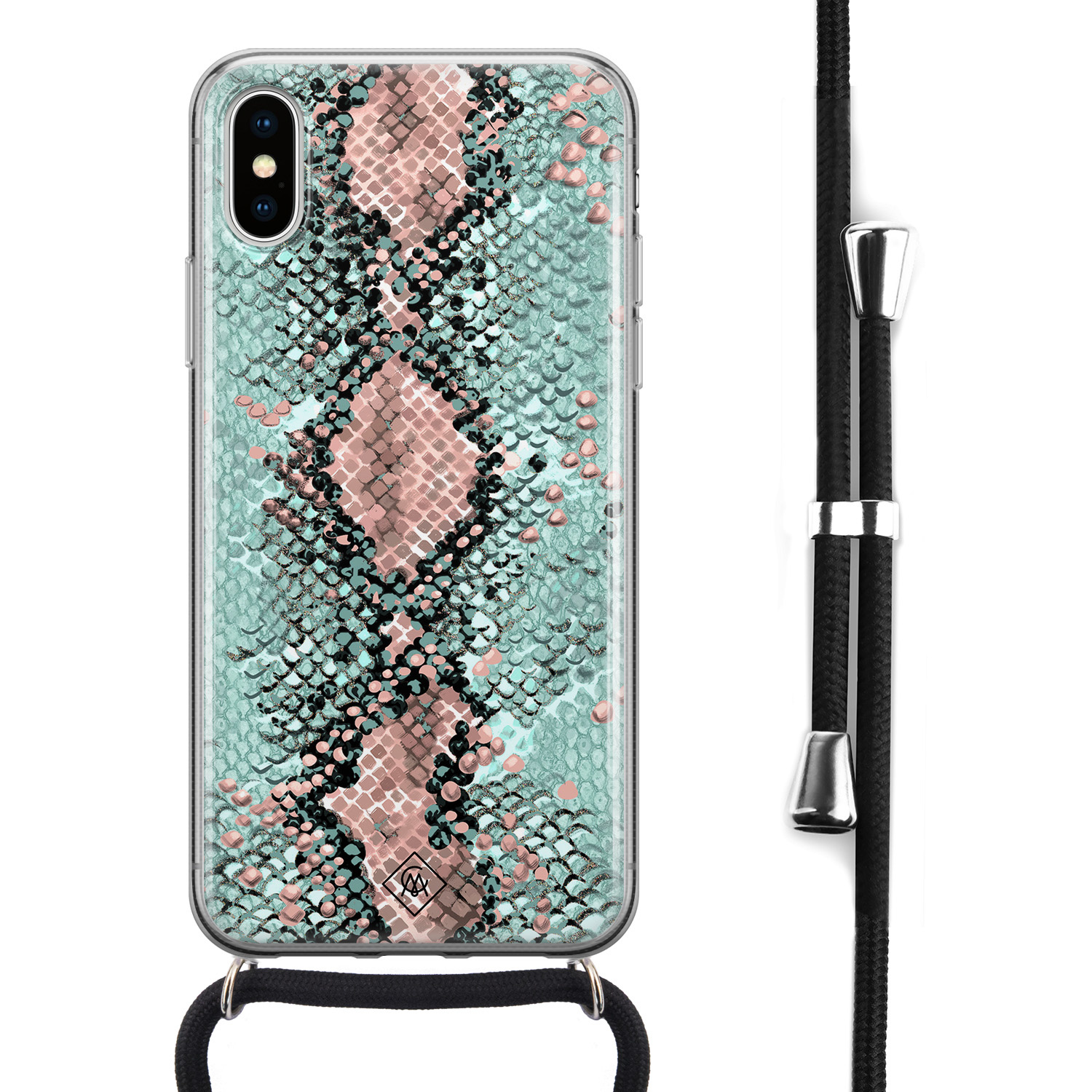 iPhone X XS hoesje met koord Snake pastel