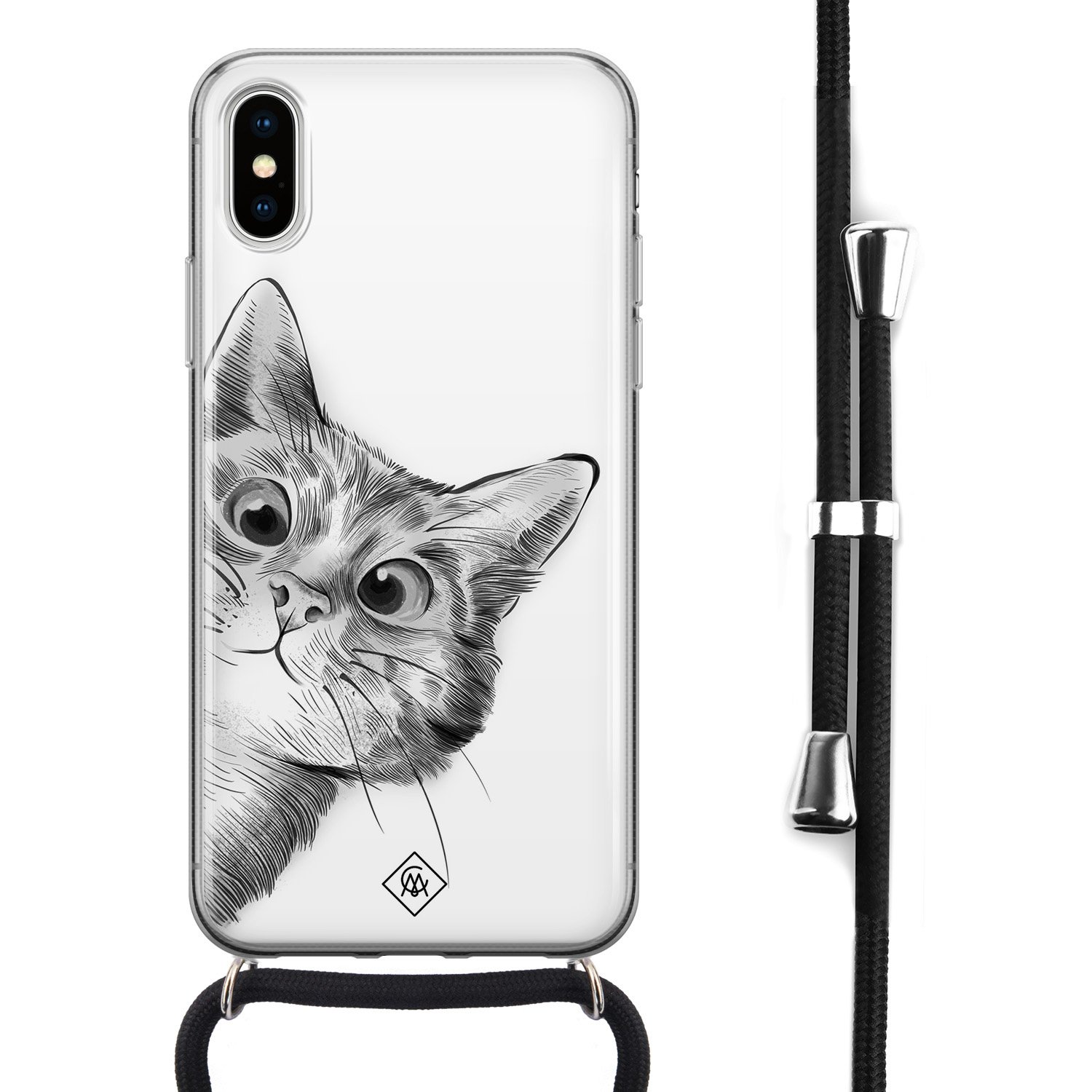 iPhone X/XS hoesje met koord - Kiekeboe kat