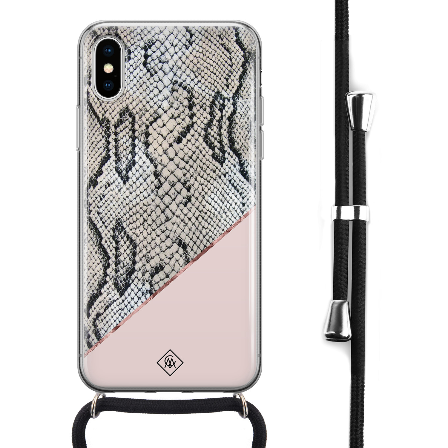 iPhone X/XS hoesje met koord - Snake print roze
