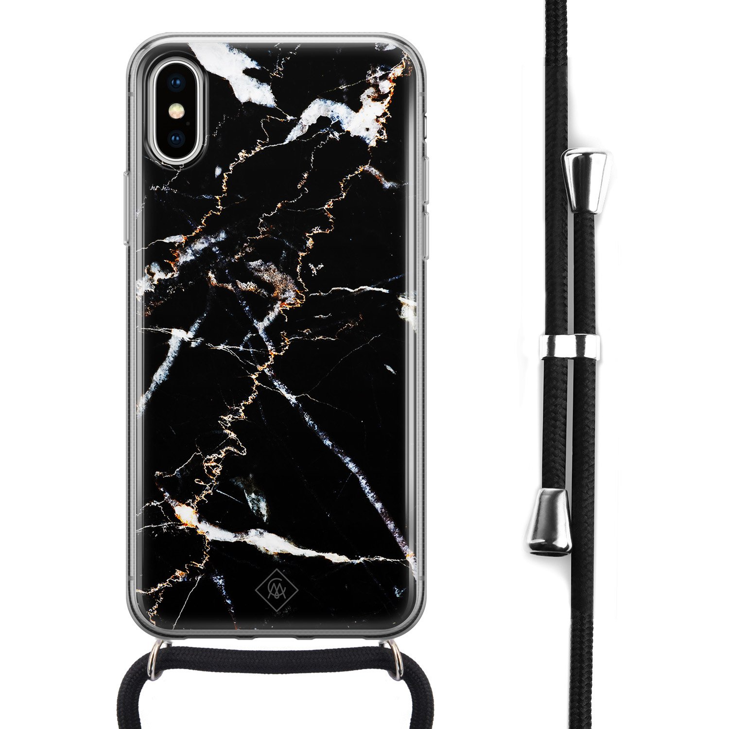 Medewerker hoop Speels iPhone X/XS hoesje met koord - Marmer zwart - Casimoda.nl