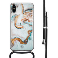 Casimoda iPhone X/XS hoesje met koord - Marmer blauw goud