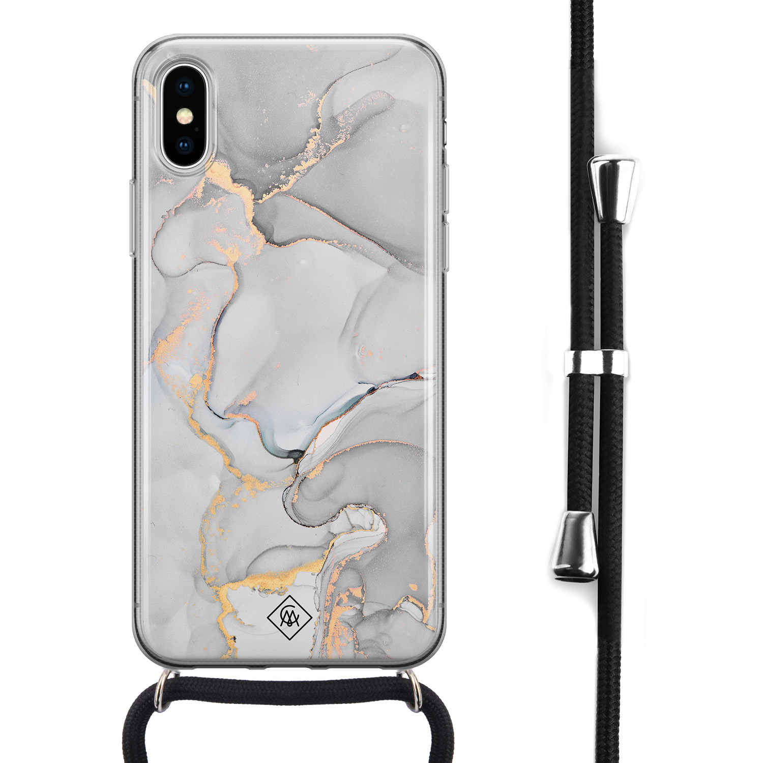 iPhone X/XS hoesje met koord - Marmer grijs