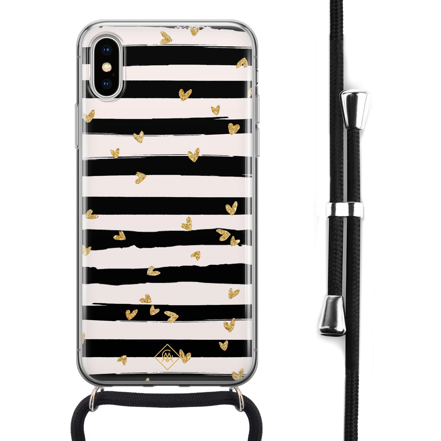 iPhone X/XS hoesje met koord - Hart streepjes