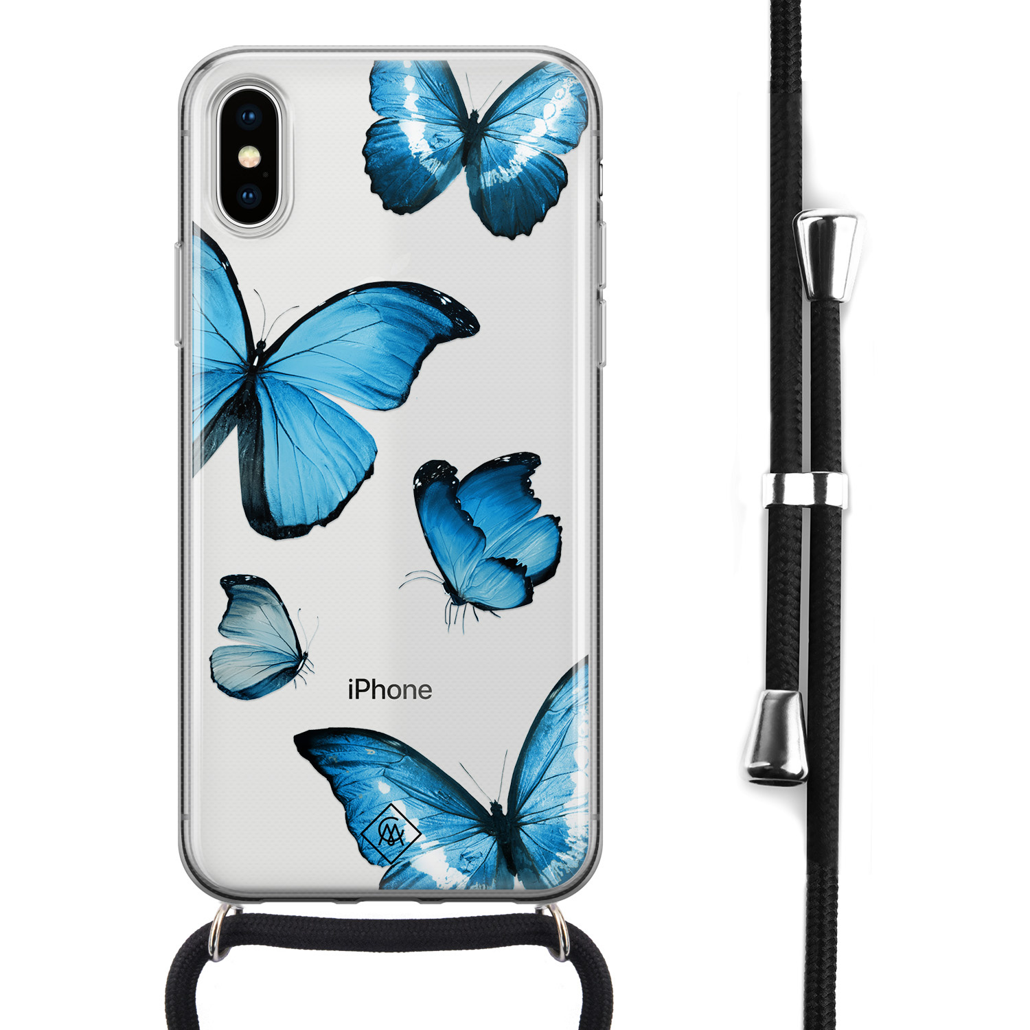 iPhone X/XS hoesje met koord - Blauwe vlinders