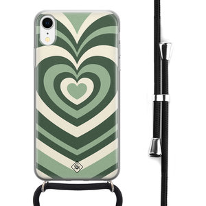 Casimoda iPhone XR hoesje met koord - Hart groen swirl
