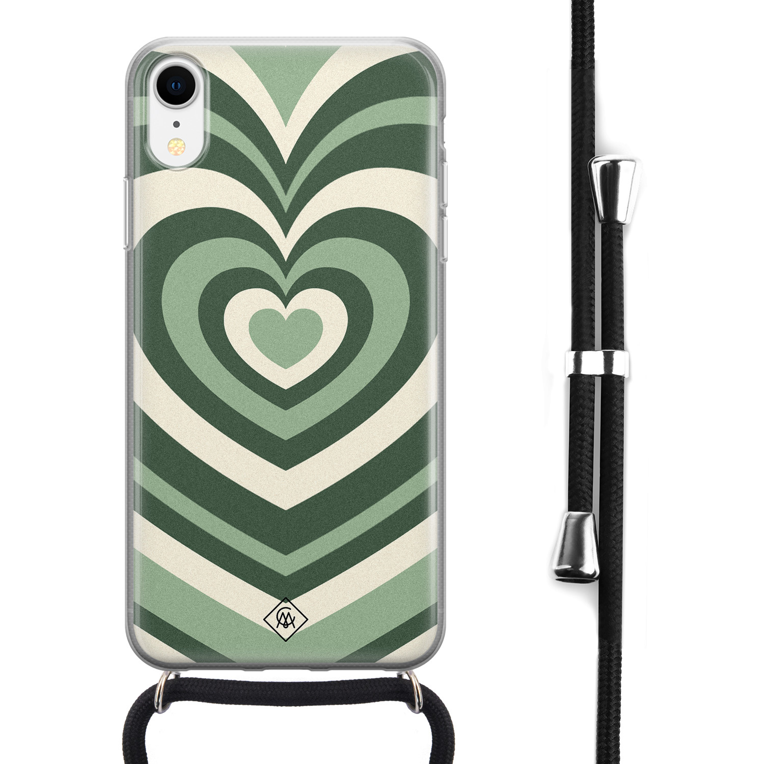 iPhone XR hoesje met koord Hart groen swirl