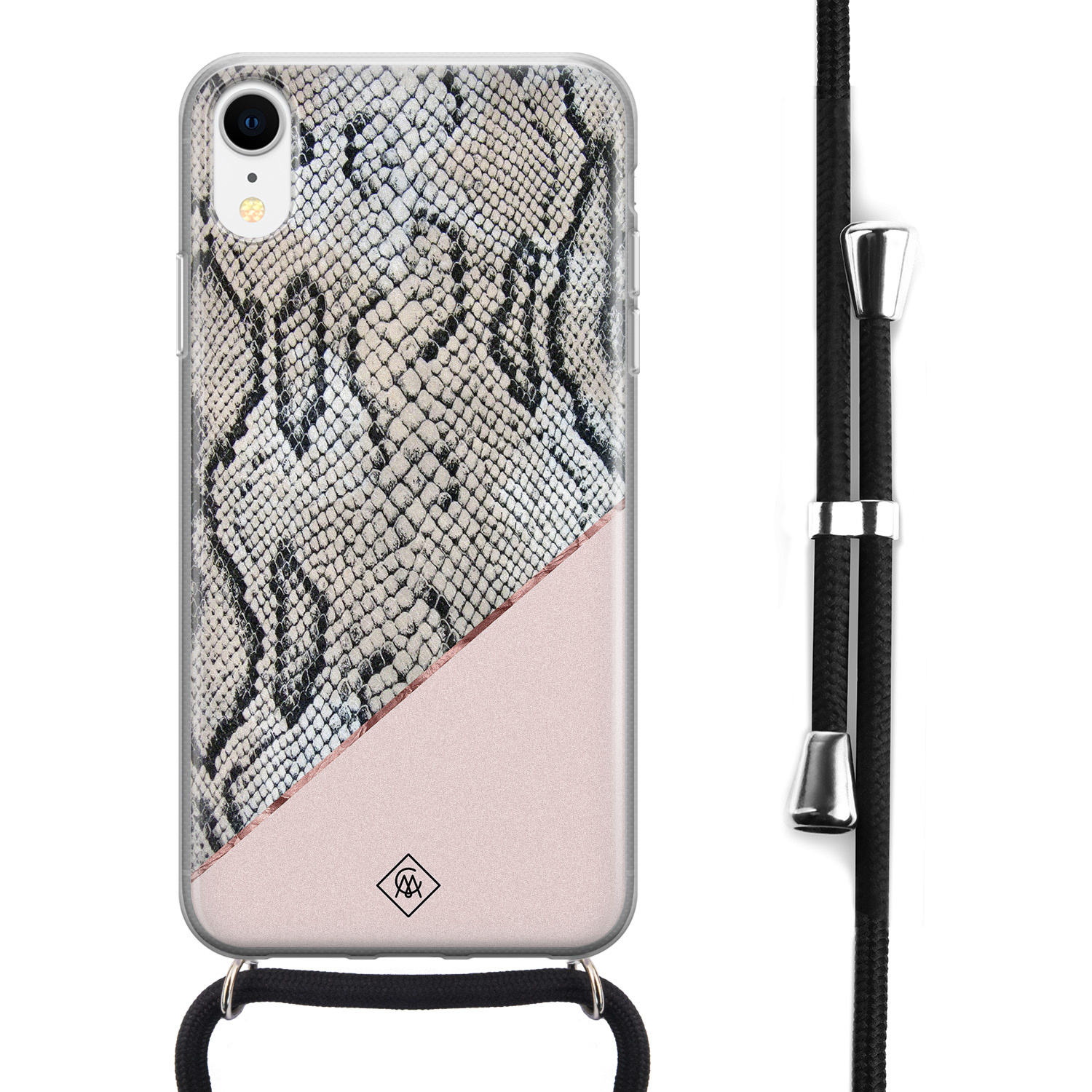 iPhone XR hoesje met koord - Snake print roze
