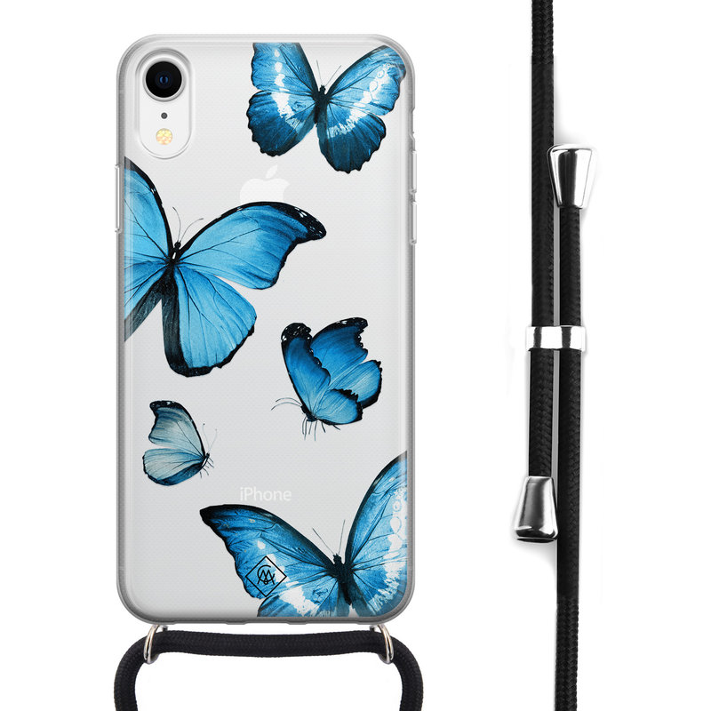 Casimoda iPhone XR hoesje met koord - Blauwe vlinders