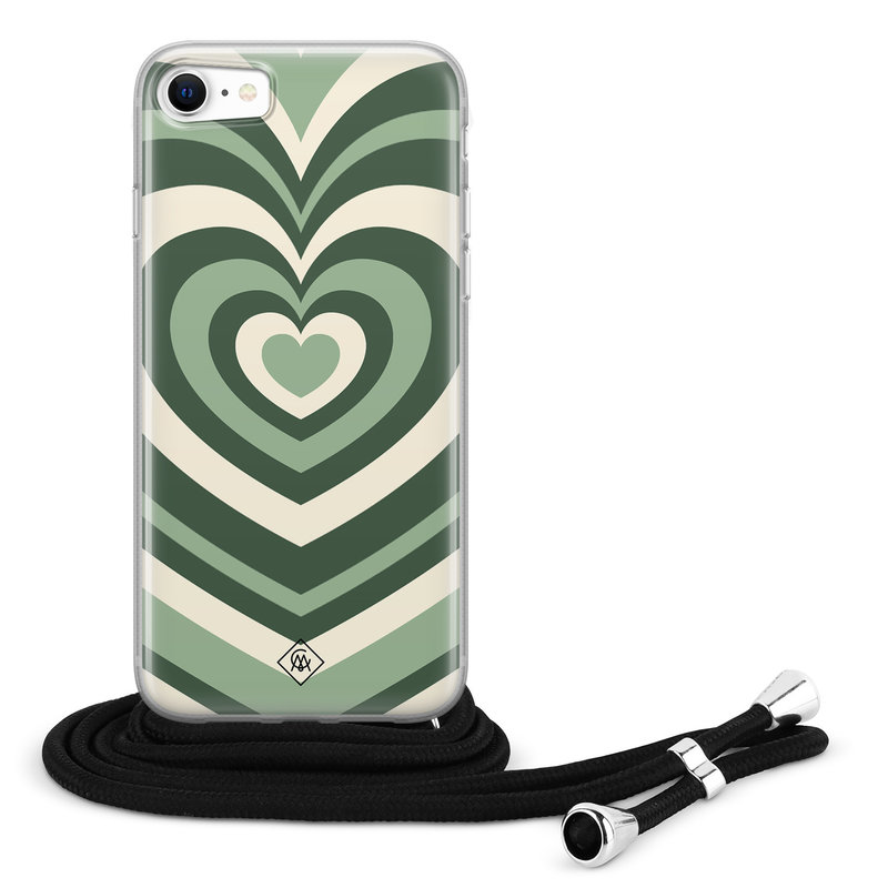 Casimoda iPhone 8/7 hoesje met koord - Hart groen swirl